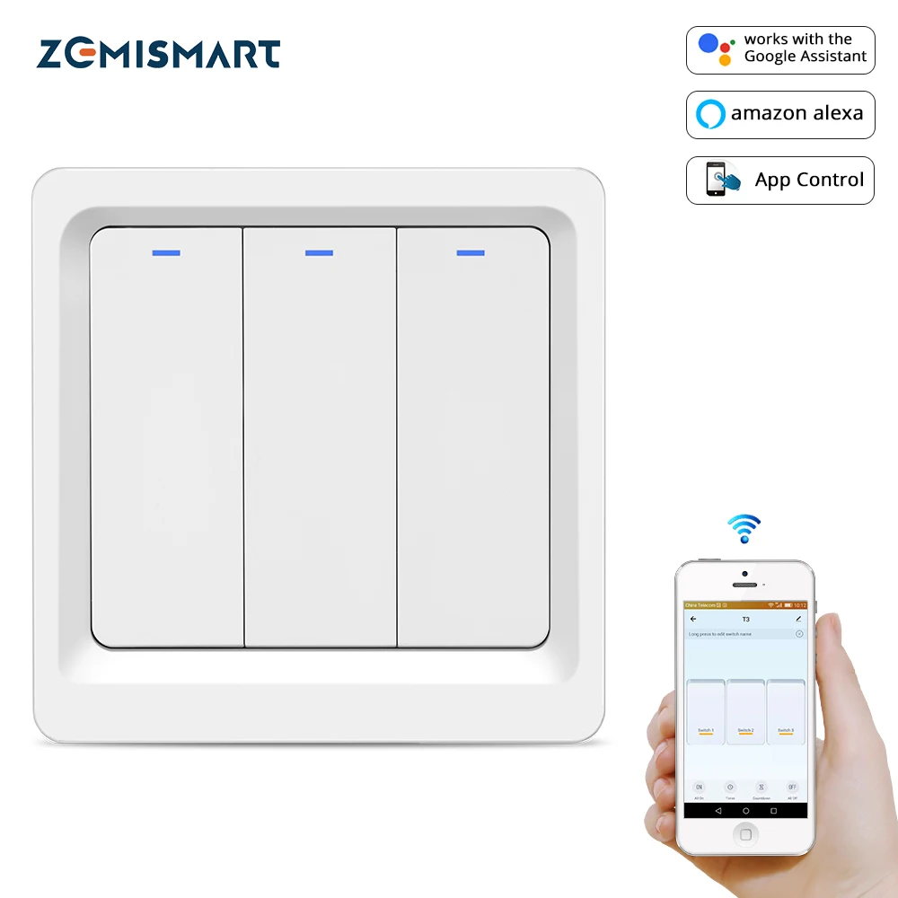 Zemismart ЕС WiFi настенный светильник с переключателем Alexa Google Home TUYA APP Control One Gang Two Three