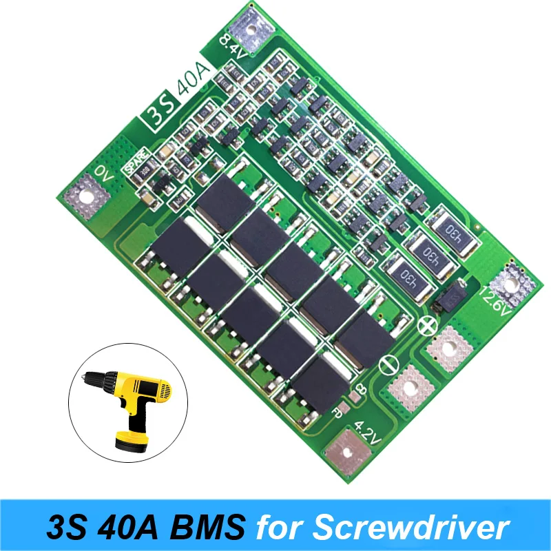 3S 40A для отвертки 12 в Li-Ion 18650 Bms Pcm Защитная плата батареи с балансирующим