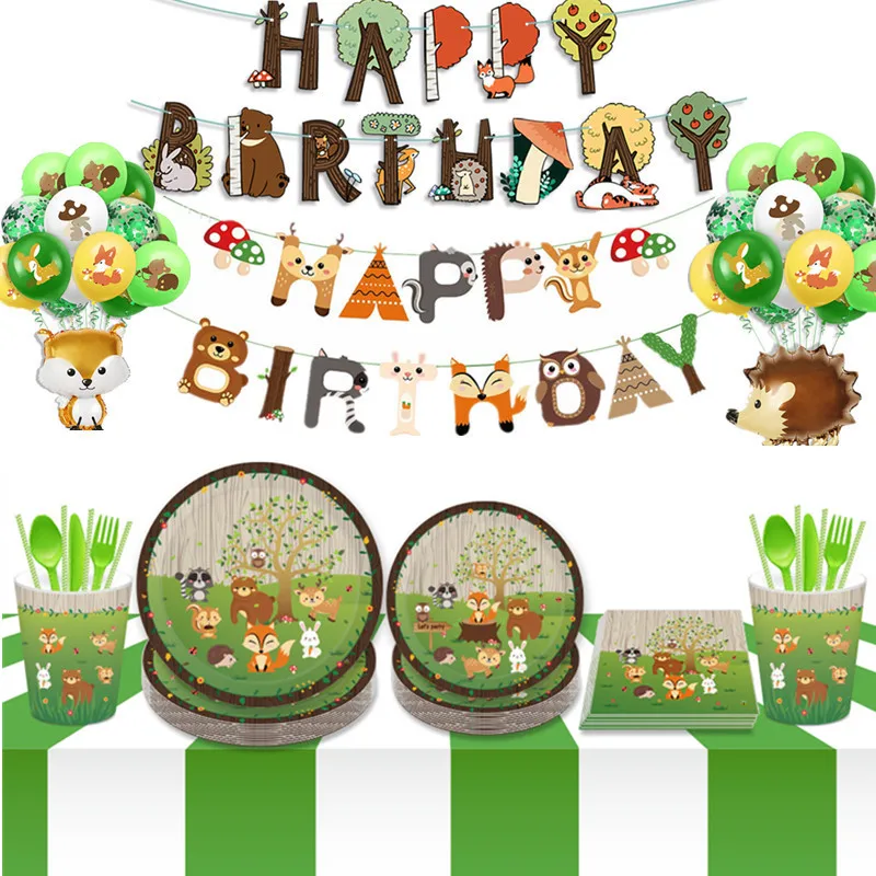 Игр тема джунгли вечерние Декор питания набор одноразовой посуды лесных