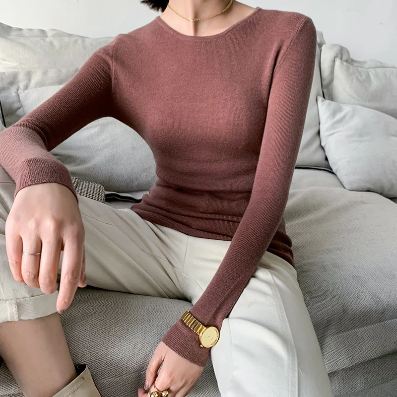

Women Jumpers 100% Wool Knitting Thin Sweaters 2020 Spring New O-neck Long Sleeve Female Pullovers Woolen Knit Clothes
