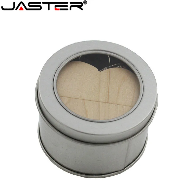 JASTER USB 2 0 деревянный сердечко usb с металлической коробкой флэш-накопитель 8 ГБ 16 32 64