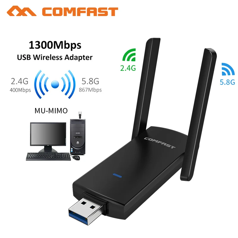 COMFAST CF 924AC USB Wifi адаптер 1300 Мбит/с Adatper 5 ГГц антенна 802.11AC MU MIMO Ethernet Wi Fi для компьютера