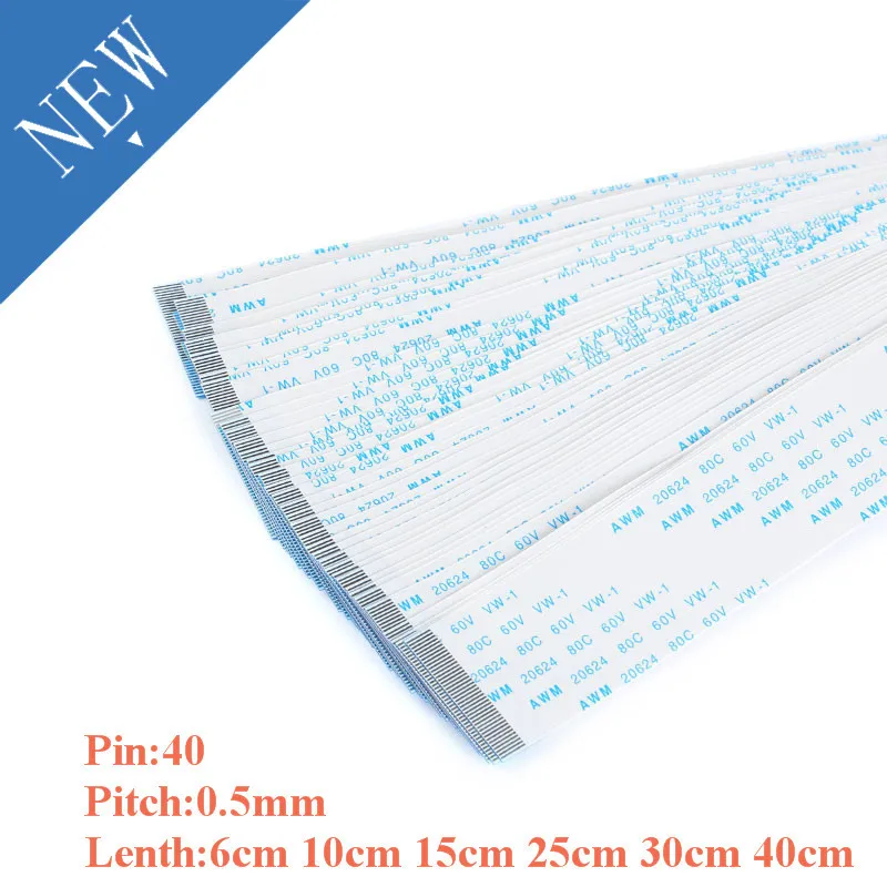 

10PCS 40 Pin FPC/FFC Ribbon Flex Cable Pitch 0.5MM With 6cm 10cm 15cm 25cm 30cm 40cm Length Flat Wire Cable Forward Direction