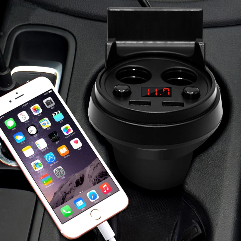 Автомобильное зарядное устройство 5V 3.1A с двумя USB и адаптером для прикуривателя