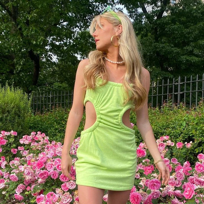 

Женское облегающее мини-платье на бретелях, с открытой спиной