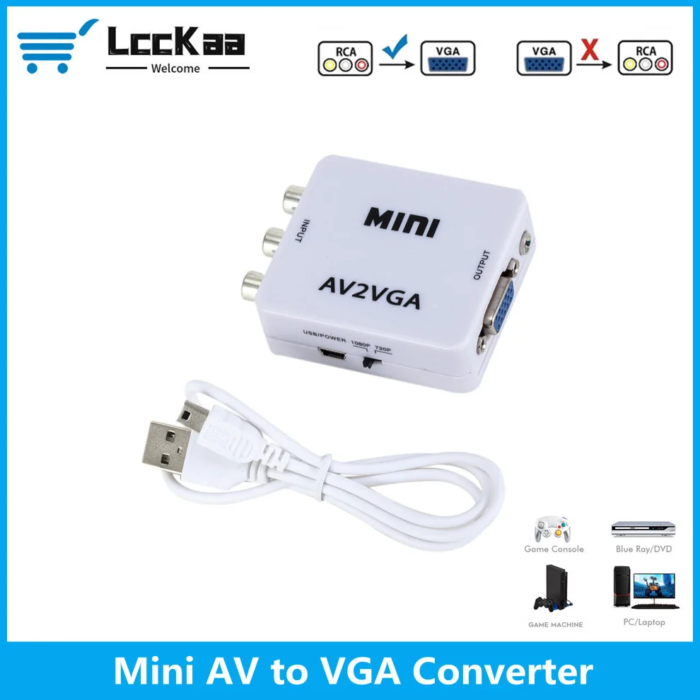 Мини видеоконвертер 1080P RCA AV на VGA видеопреобразователь с 3 5 мм аудио AV2VGA / CVBS +