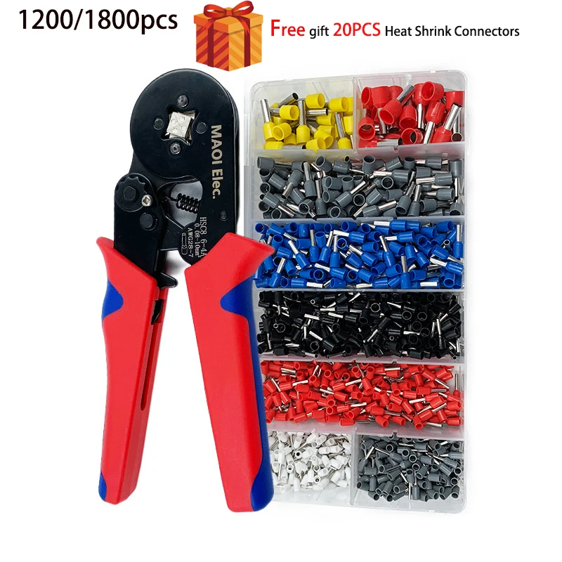 

1800Pcs Tubular Terminal + HSC8 6-4A wire Crimping Pliers Tool Kit 0.25-10mmÂ² 23-7AWG Manual Crimp Pliers Electronic terminals