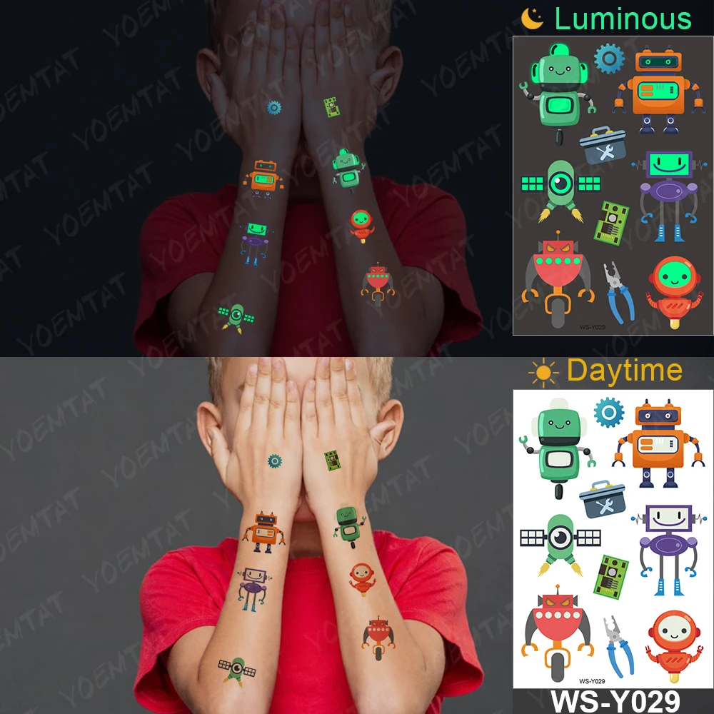 

Glitter Tattoo Kids Space 6 Month Temporary Tatoo 2021 Body Art Tatu Luminous Cartoon Robot Cute Outer Space Boy Girl Child Tato