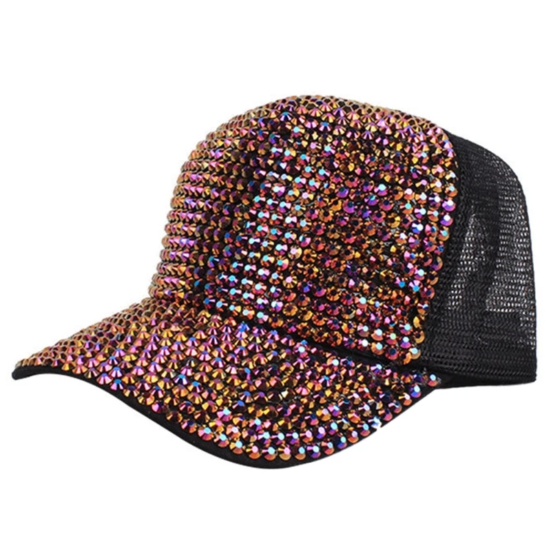 

Luxury Rhinestones Girls Summer Mesh Snapback Baseball Cap Sun Hat Pearl Hats 2XPC