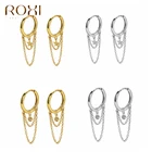 Женские серьги-кольца ROXI со звездами, круглые глянцевые серьги-кольца для 925 пробы, ювелирные украшения на цепочке