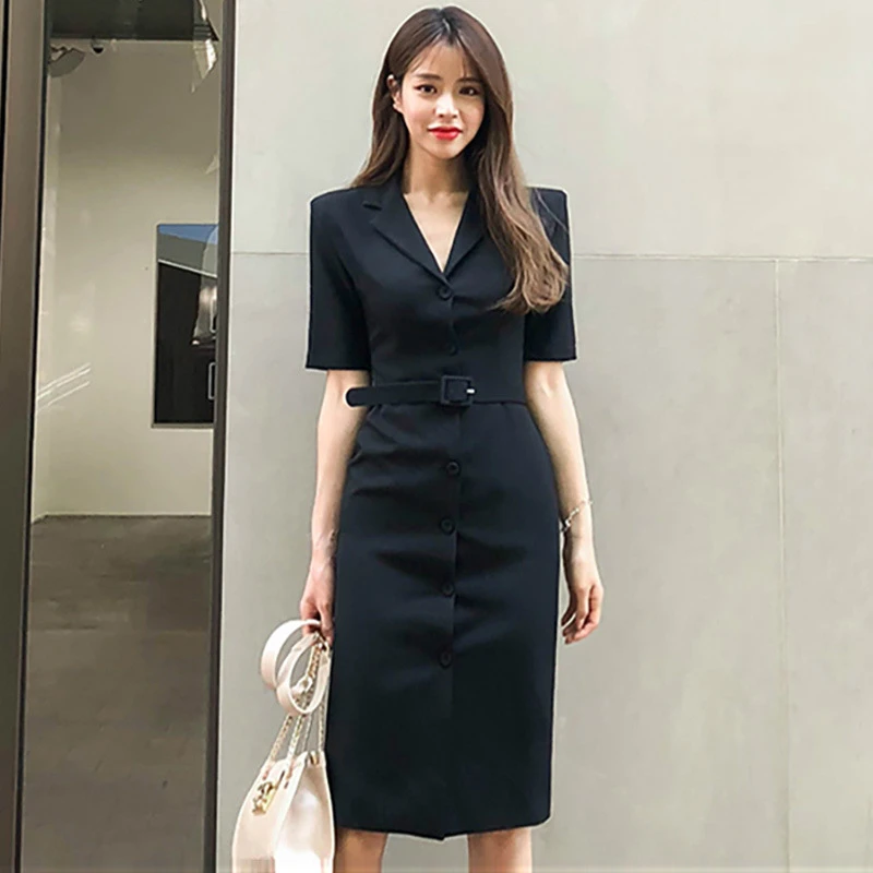 

New Arrival 2020 Womens Fall Dresses Singer Button Corset OL Office Work Dresses Woman Sheer Plus Size Black Sundresses Women