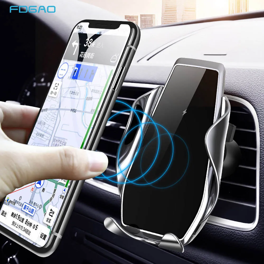 

FDGAO 15W Automatic Infrared Sensor Clamping Car Wireless Charger For iPhone 12 11 XS XR X Samsung S21 S20 Note 20 Xiaomi Mi 10