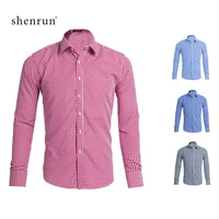shenrun men shirts long sleeve slim fit business formal casual check stripe shirt classic daily day office work holiday travel