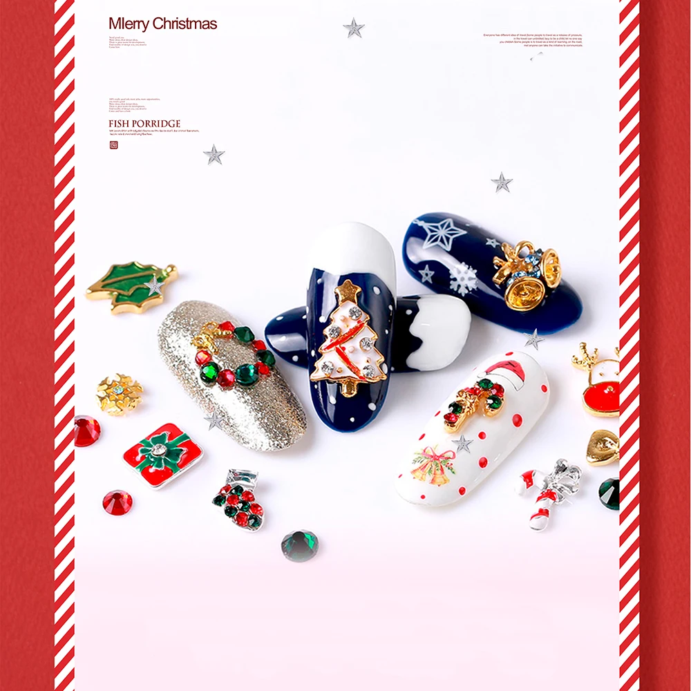 1 коробка Рождественская елка Снеговик Санта Дизайн ногтей украшения сплав