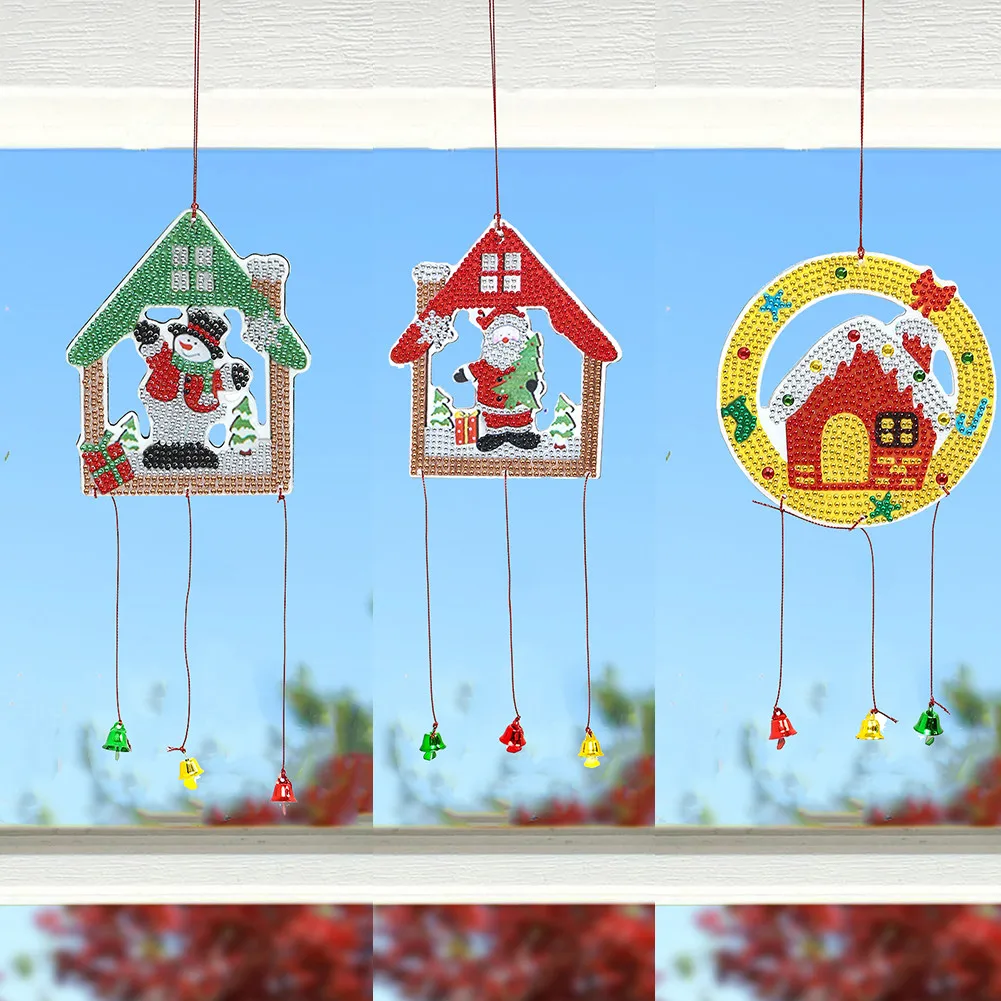 

DIY 5D Diamond Painting Hanging Ornaments Christmas Tree Pendant Home Xmas Decor Wind Chime Window Wall Hanging For Kids Gift