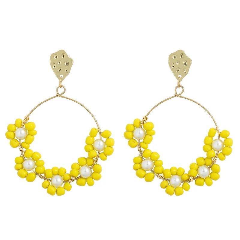 

2021 Alloy Winding Drop Earrings Beaded Hand-woven Flower Statement Earrings Jewelry for Women Boucle Oreille Femme