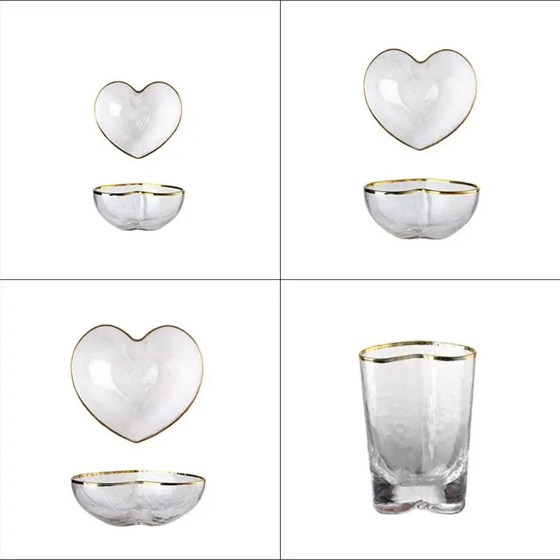 Стеклянная Чаша в форме сердца кружка с золотыми краями прозрачная Хрустальная