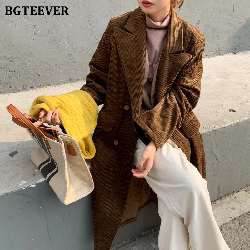 BGTEEVER утолщенные теплые женские вельветовые пальто 2019 зимние двубортные с