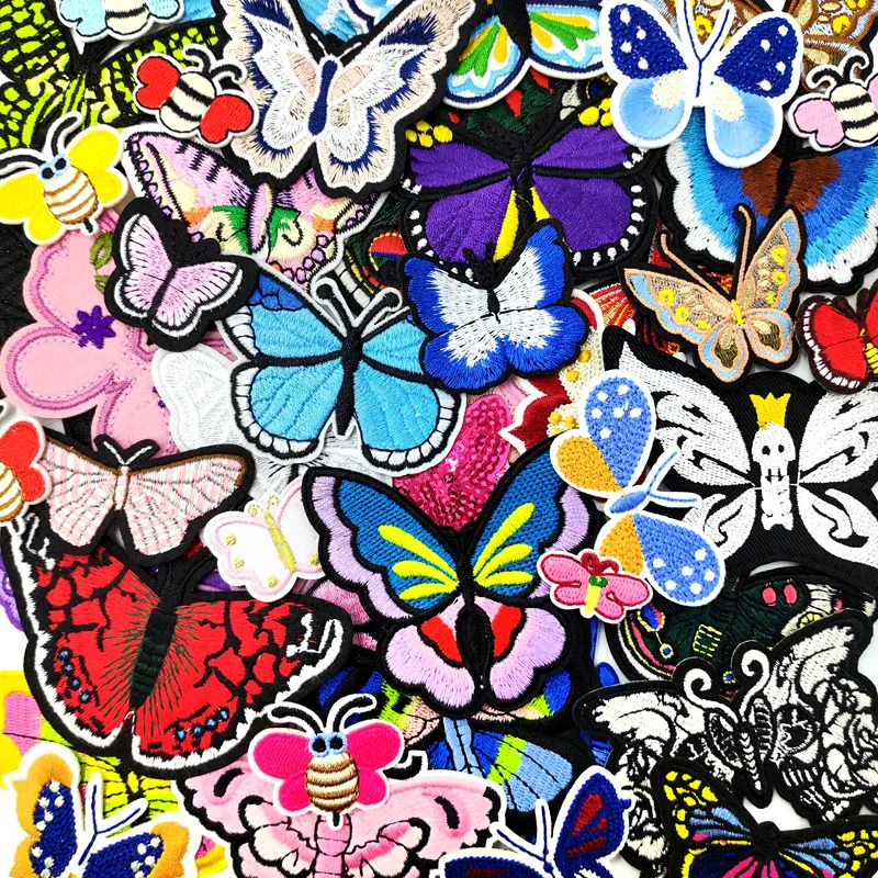 Цветная Бабочка синяя красная нашивка вышивка аппликация глажка швейные