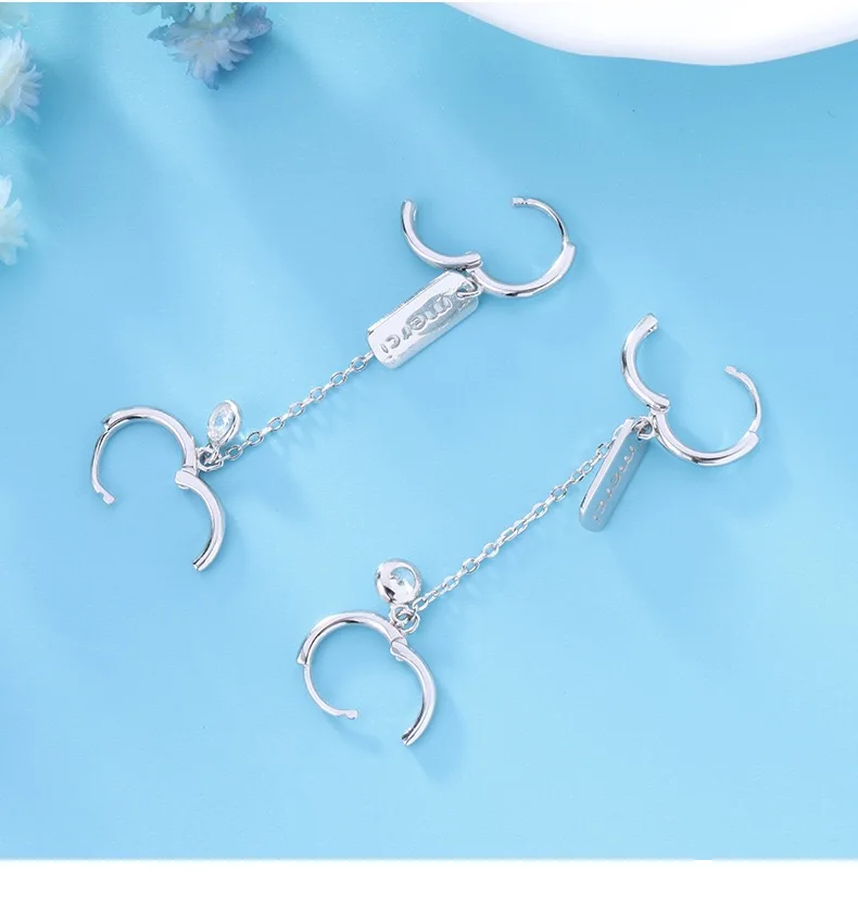Серьги из стерлингового серебра 925 пробы, модные серьги с двойным отверстием для ушей, круглые циркониевые цепочки с кисточками, популярные индивидуальные ювелирные изделия для девочек и мальчиков