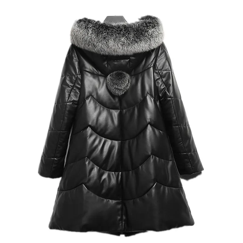 Женская куртка из натуральной кожи с воротником овечьей | одежда