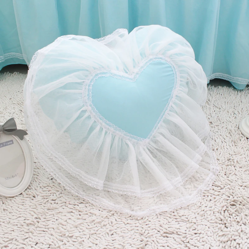 Top Sweet Heart shaped cushion wedding bed pillow princess lace ruffle coussin cushions girl sofa pillows 100% cotton fabric | Дом и сад
