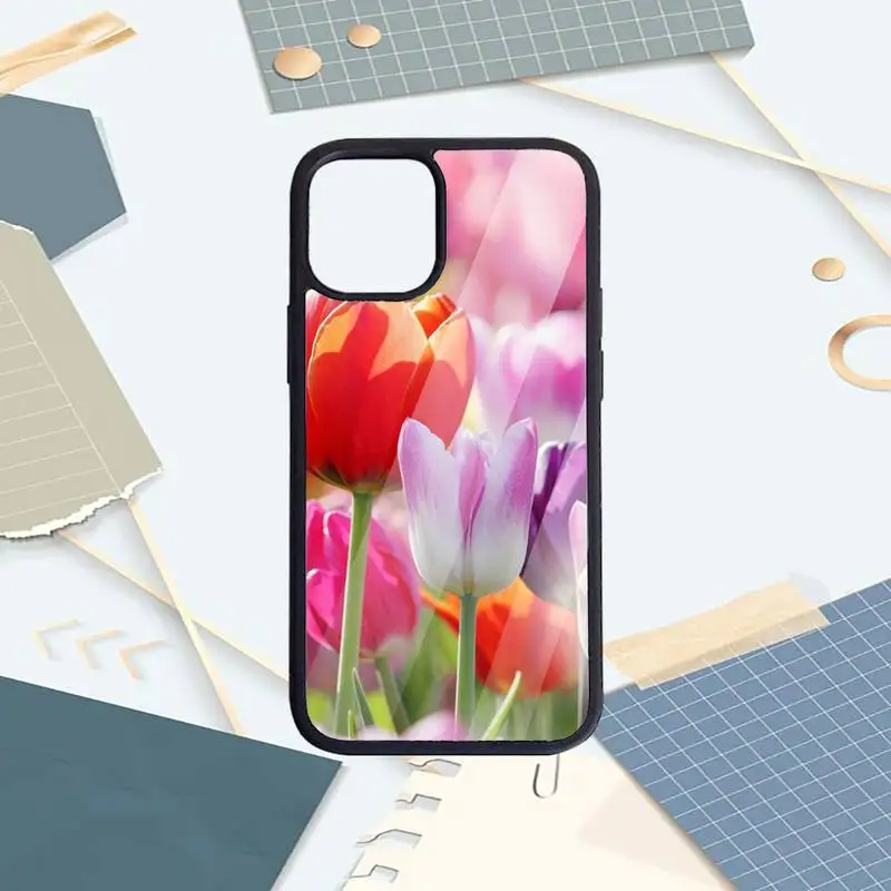 

Spring Colorful Tulips flower Spring field Phone Case PC For iPhone 11 12 pro XS MAX 8 7 6 6S Plus X 5S SE 2020 XR