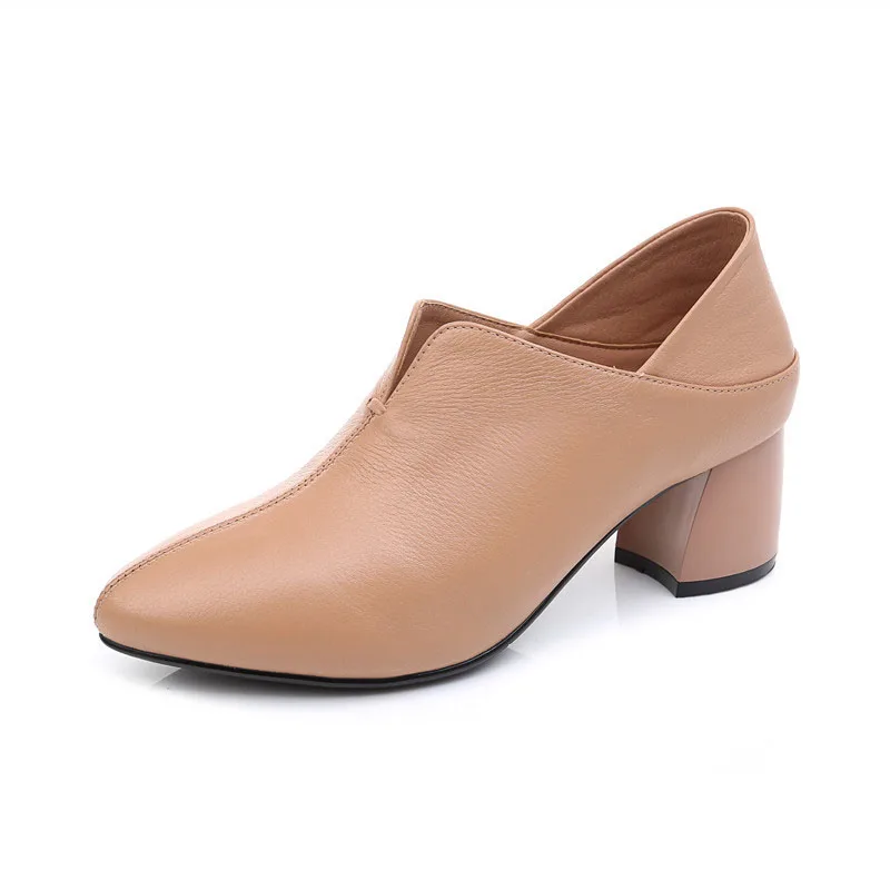 Весна-лето 2020 Новая женская обувь Модные кожаные туфли на высоком толстом