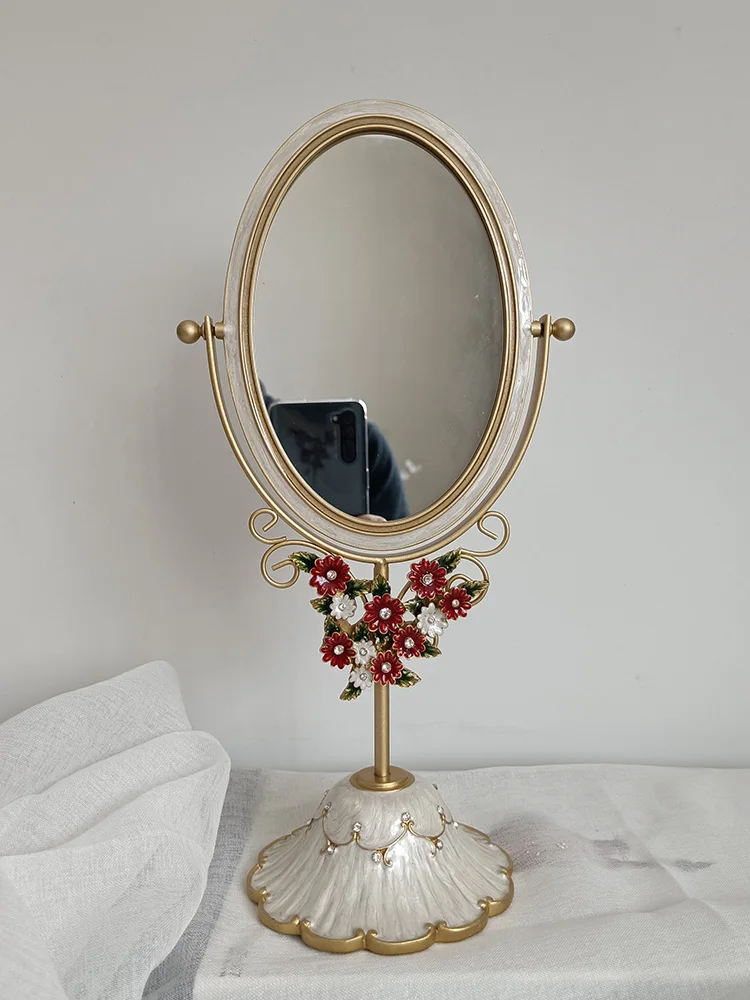 Эмалированное двухстороннее настольное зеркало для макияжа Домашнее Ретро