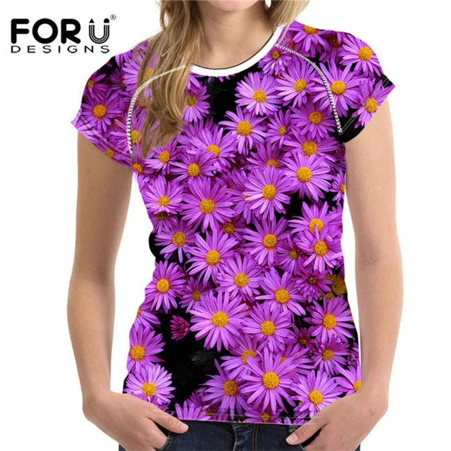 FORUDESIGNS/летние модные женские футболки, топы с 3D цветочным принтом, женская футболка, женская футболка, Vetement для дам, высокое качество - Цвет: C0654BV