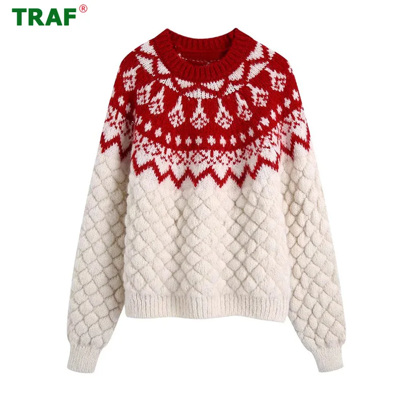 

Свитер женский жаккардовый оверсайз с длинным рукавом, на осень/зиму