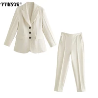 2022 autumn slim professional trouser suit two piece slim single breasted all match temperament lady blazer casual 9 point pants