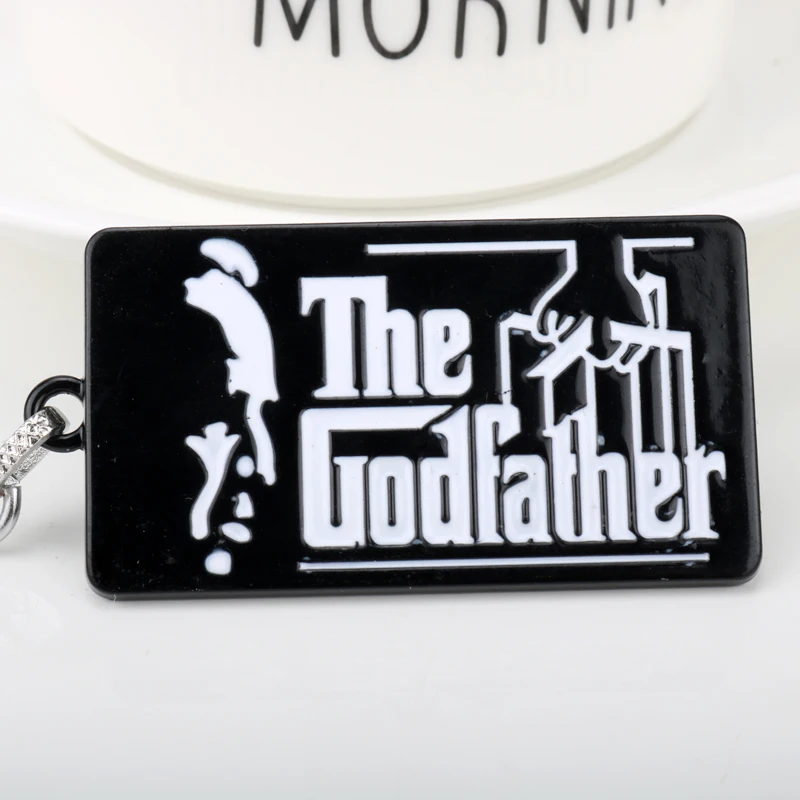 

Movie The Godfather Jewelry Square Shape Pendant Keychain Letter The Godfather Black Enamel Metal Tag Collection Gift for Friend