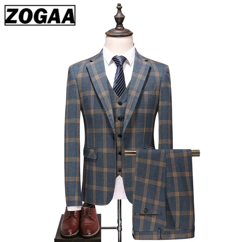 Модный клетчатый дизайнерский мужской костюм с отворотом для жениха смокинги
