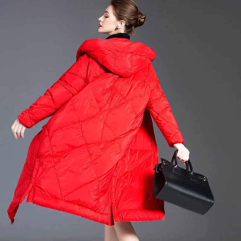 

Europe Station 2020 New High End Long 90% White Duck Down Coat Women Hooded Thicked Warmer Loose Plus Size Black Down Coat