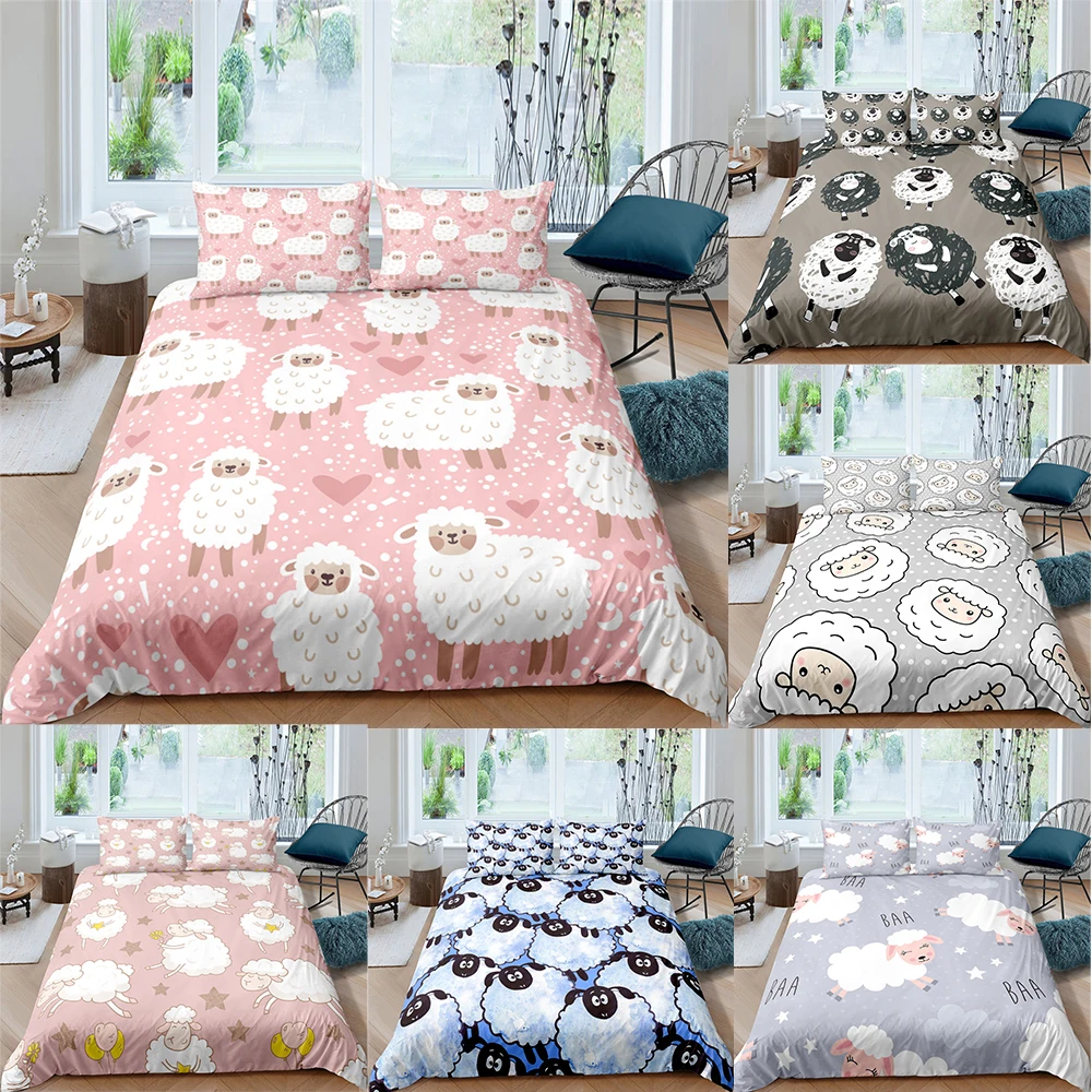 

Bo Niu Cute Sheep 3D Bedding Sets Cartoon Kids Boy Girl Duvet Quilt Cover Set Pillowcase King Queen Single Size 2/3Pcs