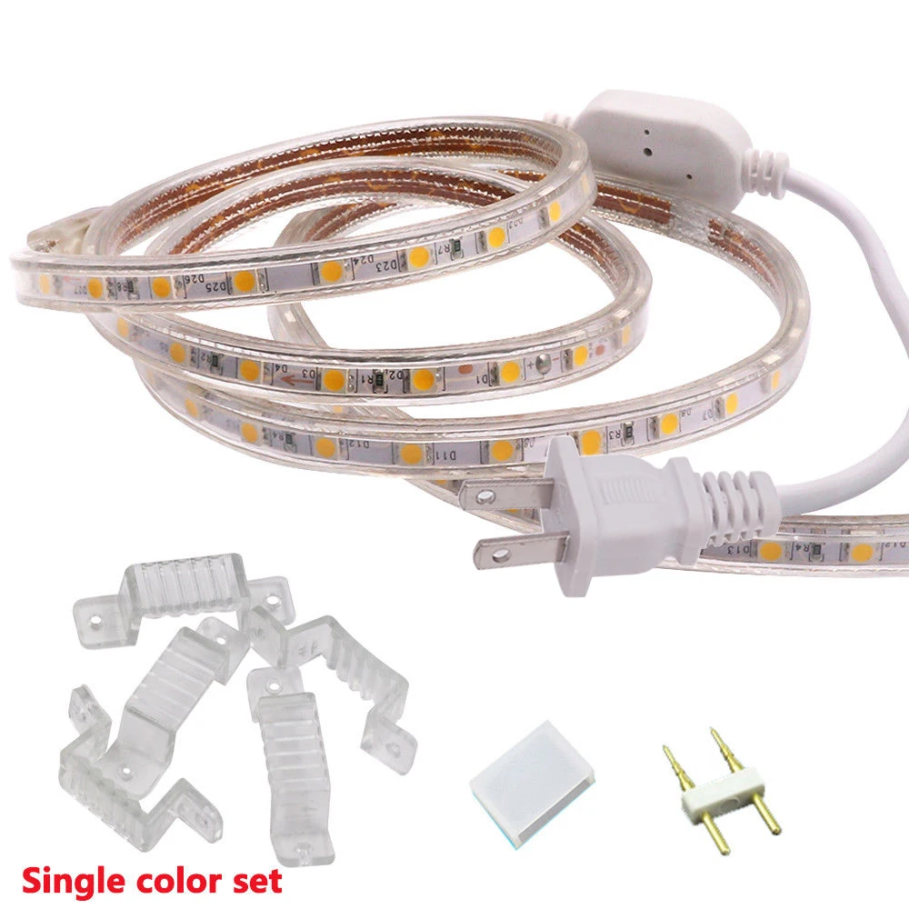 Фото Светодиодная лента с регулируемой яркостью 110 в 120 в 5050 SMD гибкий светодиодный светильник s 60 светодиодов/м водонепроницаемая светодиодная лента IP67 веревочный светильник Открытый светильник ing лампа №5
