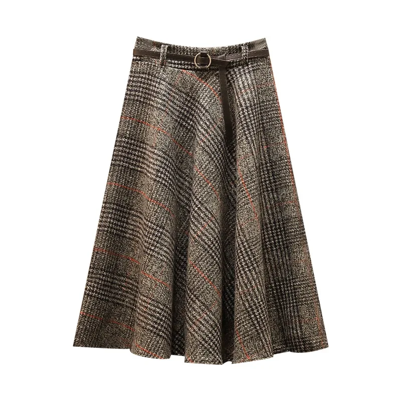 

Milk tea plaid skirt large autumn winter skirt girl fat sister student woolen retro plaid skirt autumn winter mid length