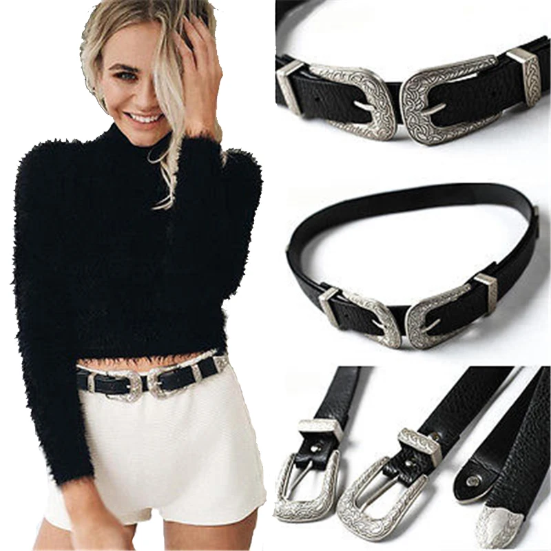 Новые модные женские винтажные кожаные ремни в стиле бохо с двойной пряжкой пояс