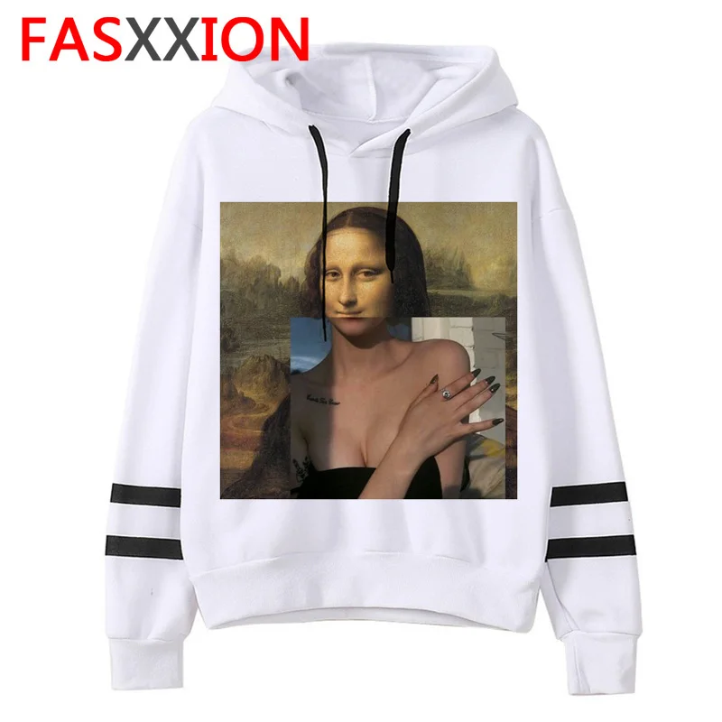 Mona lisa худи негабаритных женщин Корейский kawaii harajuku Толстовка 90s Женский Повседневный зимний Ullzang капюшон мультфильм Забавный