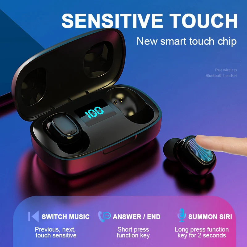 Bluetooth наушники мини TWS беспроводные LED дисплей HIFI стерео Спортивные Беспроводные