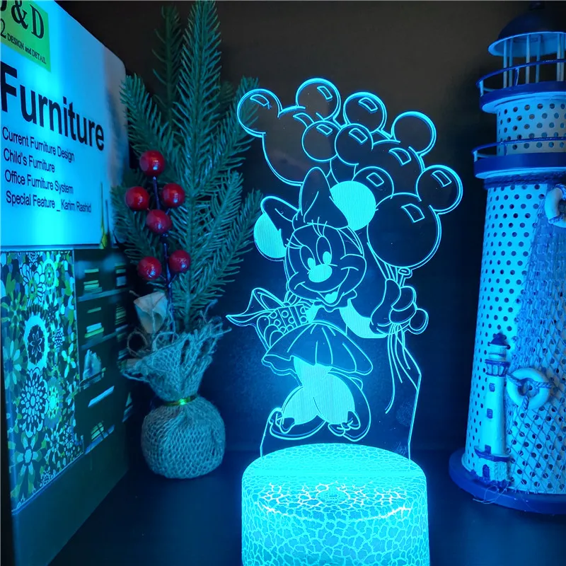 

Disney Cartoon 3D Lamp Minnie Mickey Mouse Acrylic Led Night Light Anime illusion Bedroom Decor Lampara Kawaii Decor Lights Gift