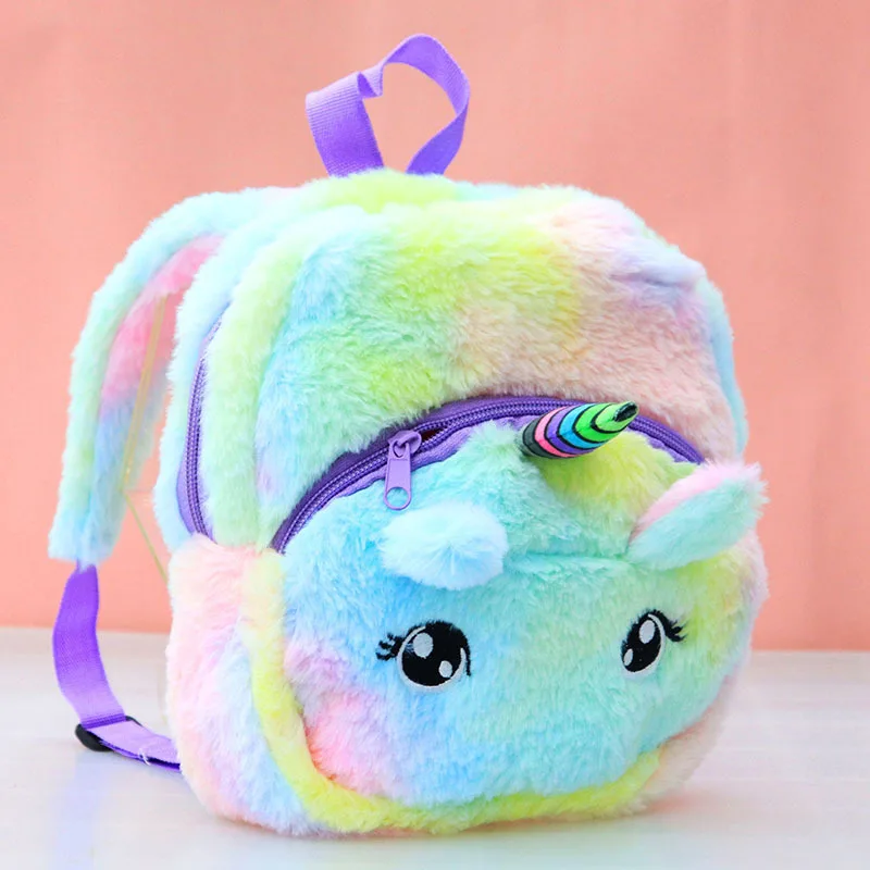 

Plush Backpack Children's Small Horns Cartoon Backpack Backpack Boys and Girls Kindergarten School Bag Item Bag