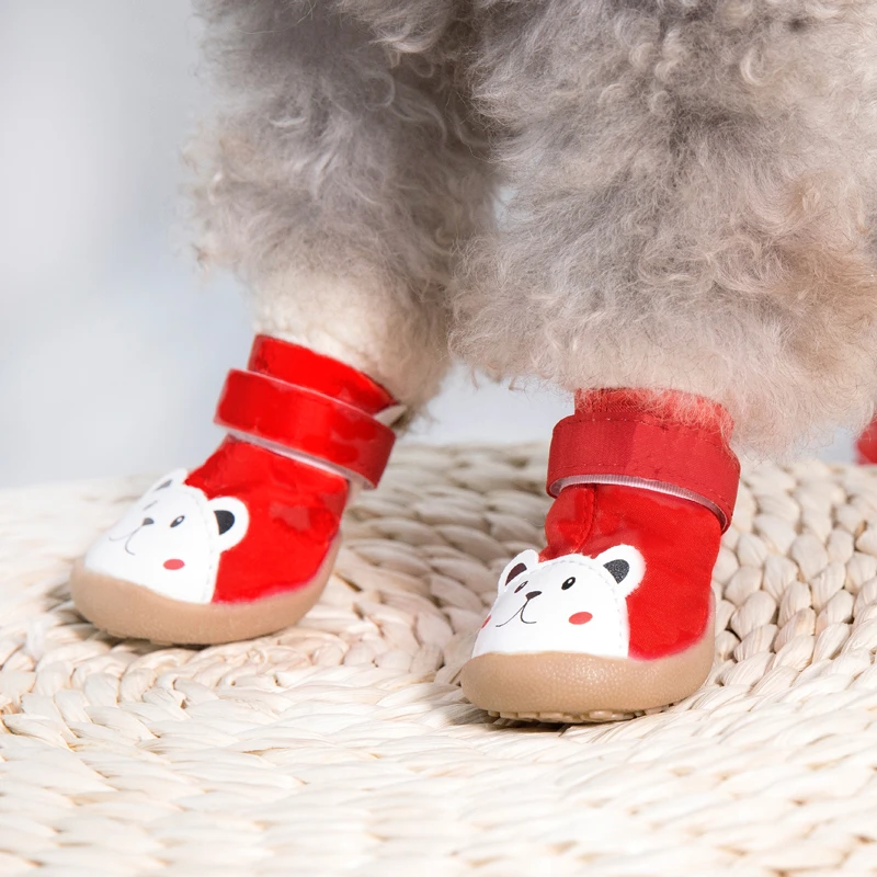 Pet Shoes For Small Dogs And Cats Fashion PU Snow Defence Dog Boots Puppy Warm Waterproof Deluxe Anti-slip Rubber Sole | Дом и сад