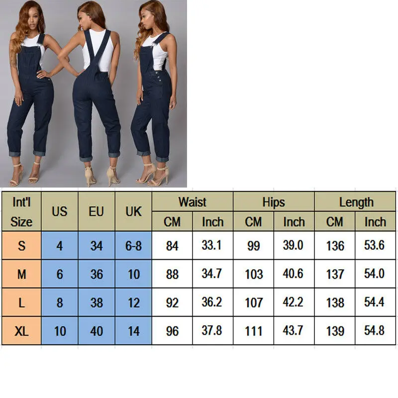 Fashion Women Denim Jumpsuit Stretch Long Trousers Basic  Overalls Straps Jumpsuit Autumn Casual Suspender Jeans