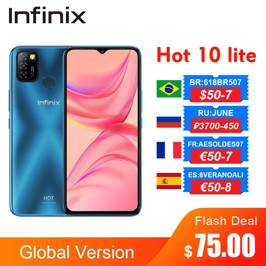 Глобальная версия Infinix Горячая 10 Lite X657C 6 &quot&quot HD + 2 Гб оперативной памяти 32