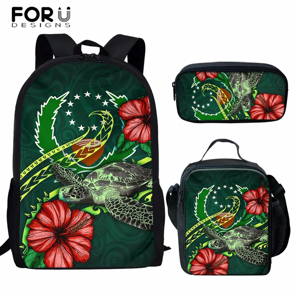 

FORUDESIGNS New Fashion Pohnpei Polynesian Hibiscus Turtle Pattern Large Capacity School Bags for Teenage Girls Kids Student Bag