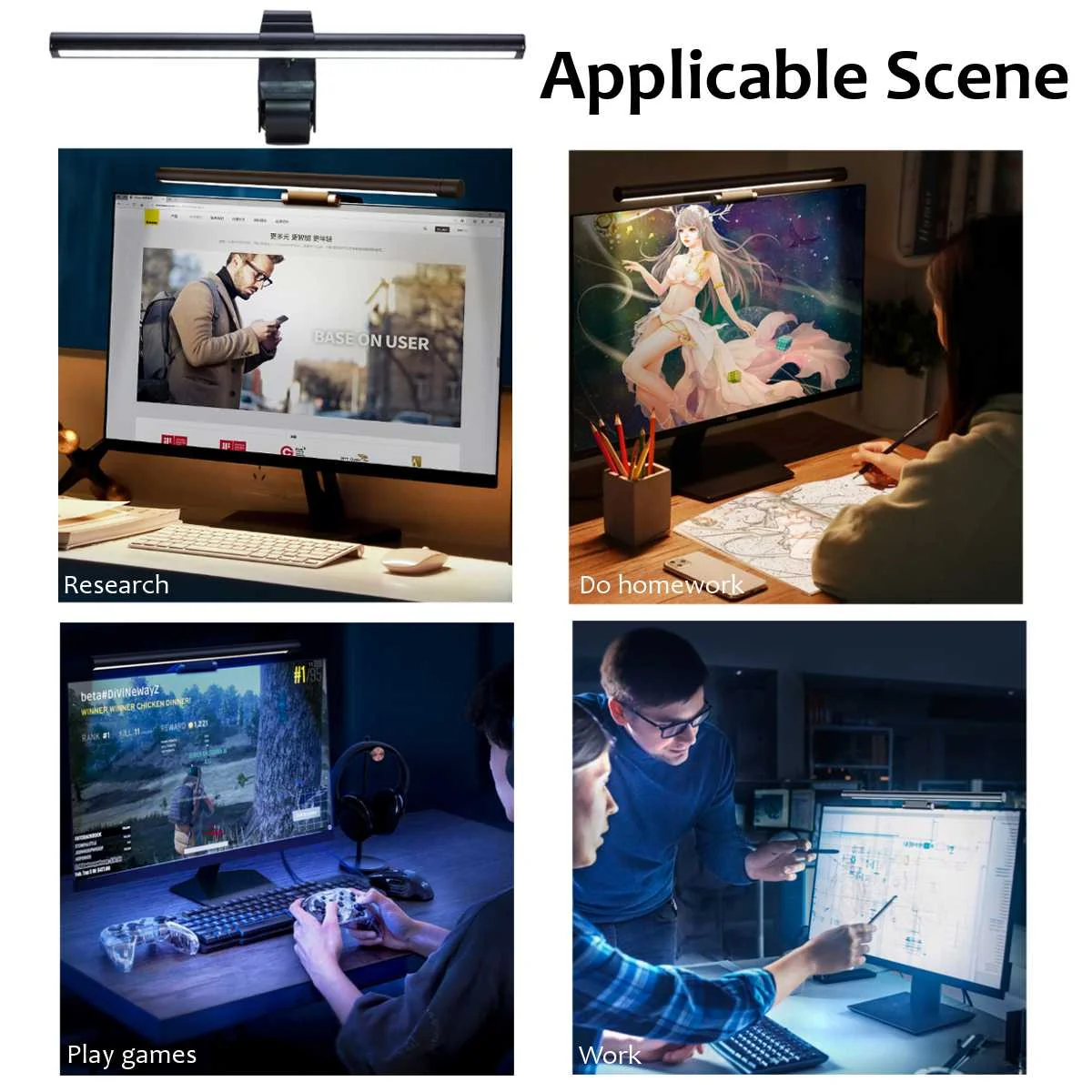 

USB Eye-Care LED Desk Lamp Non Flickering Stepless Dimming For Computer PC Monitor Screen bar Hanging Light office Reading Lamp