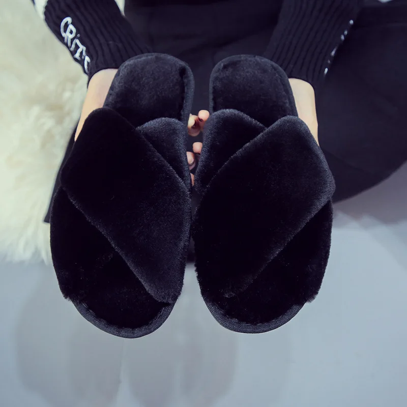 

Women Slippers Winter Shoes Flat Sweet Home Slippers Woman Indoor Shoes Fur Warm Soft Slip on Black Pink Grey Female Slipper
