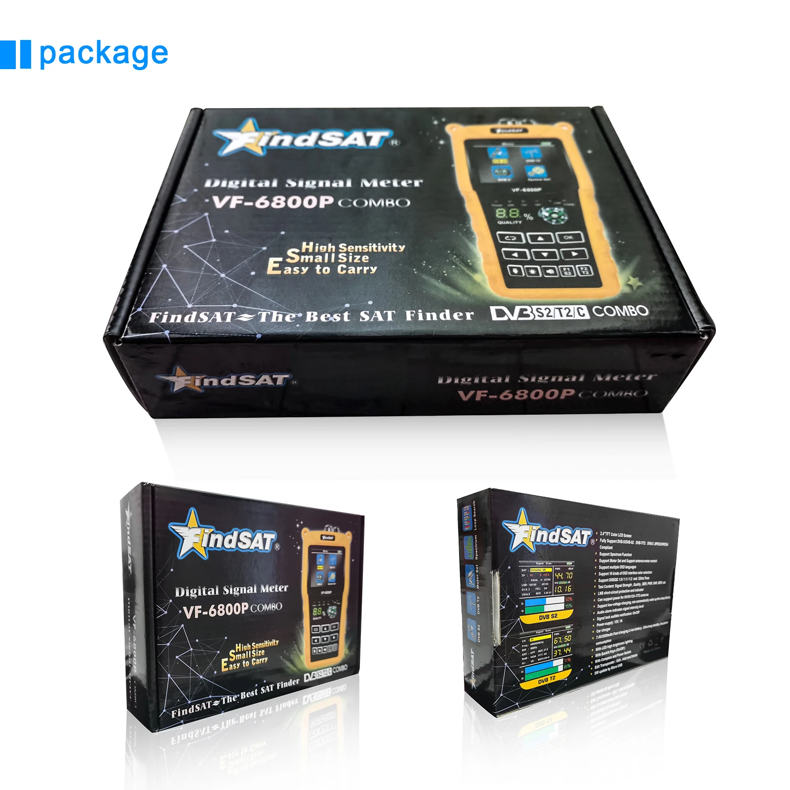 Цифровой спутниковый искатель VF-6800 HD с комбинированной поддержкой DVB-T2 DVB S2 C Sat Finder
